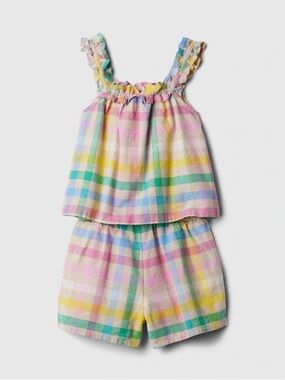 Gap Toddler Girls Linen-Cotton Outfit Set Multi color plaid size 3 years